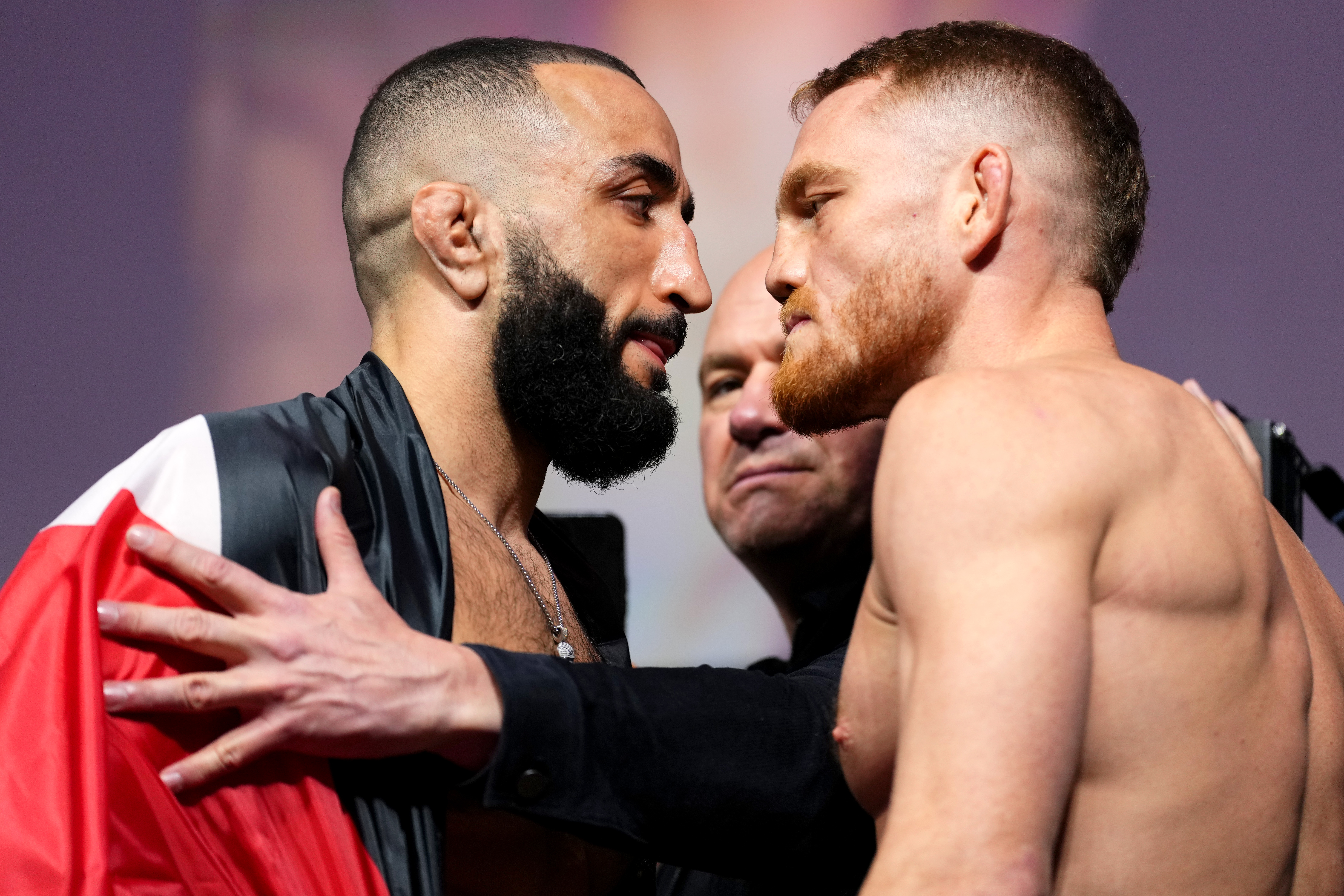 Belal Muhammad and Jack Della Maddalena at UFC 315 fight week